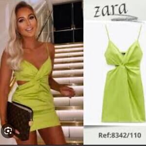 Zara Women's Green Cut Out Dress Size Small 
lime green cut out dress NWT